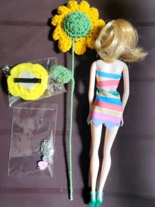 Doll + Crochet flowers + Necklace