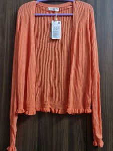 MANGO Orange Ribbed Cardigan