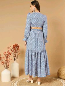 Stylish Blue Printed Maxi Dress