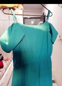 Teal Cold Shoulder Ruffle Dress
