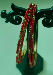 Red &amp; Gold Beaded Bangles