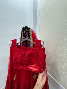 Red Embroidered Lehenga Choli Dupatta Set