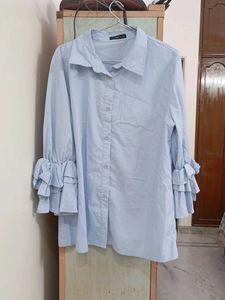 Light Blue Ruffle Sleeve Shirt