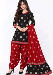 Black and Red Printed Kurta with Patiala Pants