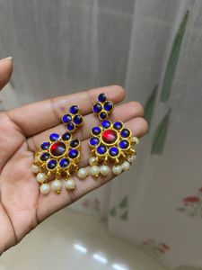 Blue kemp pearl jhumka