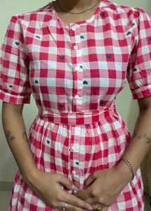 Cute Red Gingham Heart Midi Dress