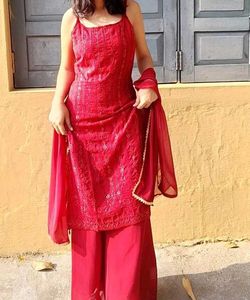 Elegant Red Kurta Set with Palazzo