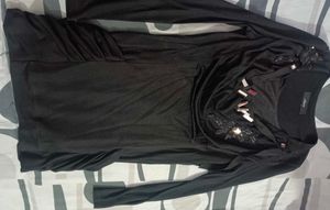 Elegant Black Embellished Long Top