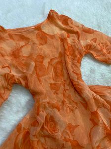 Vintage Orange Floral Sheer Mesh Top