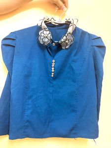 Elegant Teal top with Embellished Collar