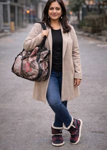 London Print Drawstring Bucket Bag