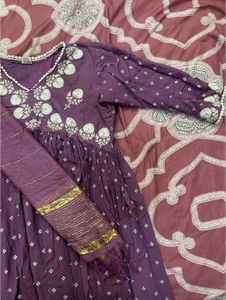 Georgous Purple Anarkali Type Kurthi Set
