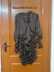 Brown dress ruffled party wear y2k aestheti