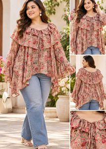Chic Floral Ruffle Sleeve Blouse