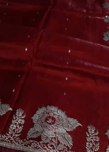 Exquisite Red Silk Saree with Floral Embroidery
