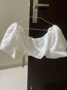 White Puff Sleeve Crop Top