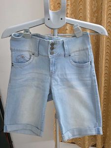 Light Wash High Rise Denim Bermuda Shorts