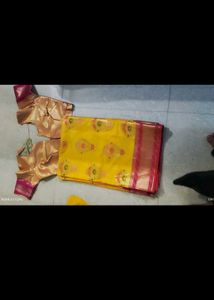 Vibrant Yellow Saree with Pink Border