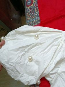 Elegant Pearl Embellished White Blouse