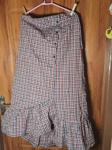 Free delivery - Checked Midi Skirt with Ruffle Hem