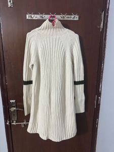 Elegant Cream Knit Turtleneck Dress