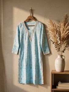 Light Blue Embroidered Kurti