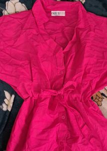 Zara Pink Button-Up Shirt Dress