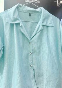 Light Blue Textured Button-Up Top