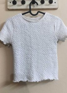 White Textured Short Sleeve Top