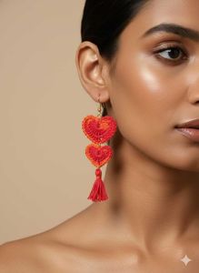 Heart &amp; floral Crochet Tassel Earrings