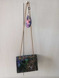 Holographic Marble Clutch Black side Bag