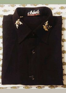 Men's Black Embroidered Short Sleeve Shirt
