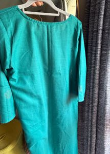 Teal Kurta with Silver Print