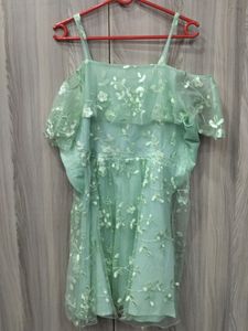 Mint Green Net Off-shoulder Frock