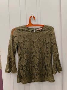 Olive Lace Bell Sleeve Top