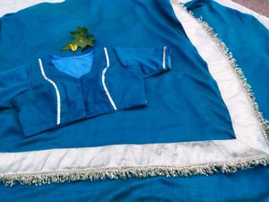 Beautiful Teal Saree with Embellished Border