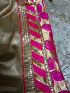 Elegant Gold &amp; Pink Silk Saree