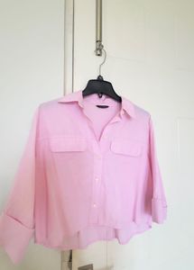 Pink Button-Up Cropped Shirt