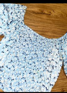 Blue Floral Ruched Crop Top