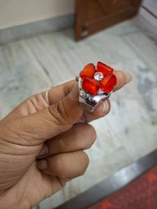Unique Red Flower Ring with Watch