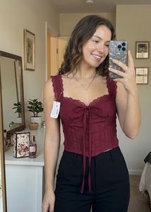 Burgundy Lace Corset Top with tag