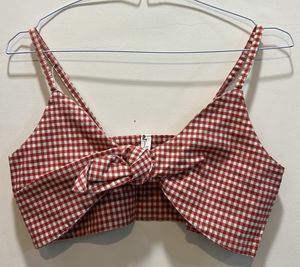 Red Gingham Knot Front Crop Top adjustable