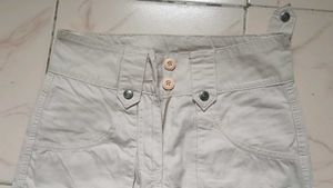 Beige Cargo Capri Pants