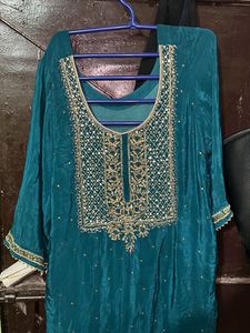 Teal Embroidered Kurta