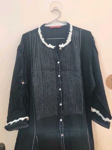 Stylish Black Kurta with White Trim