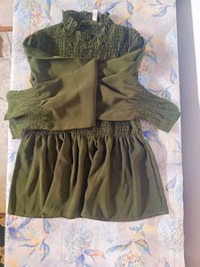 Dark Green Smocked Neck Top