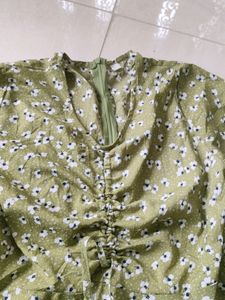 Olive Green Floral Mini Dress