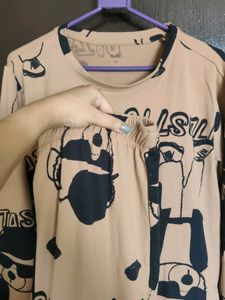 Zudio Cute Beige Print Night suit