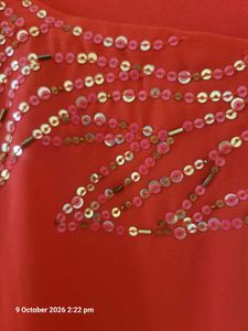 Red Beaded Neckline Top
