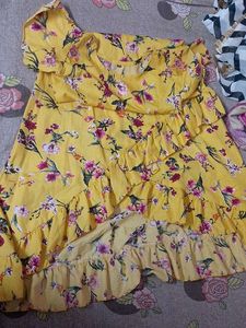 Yellow Floral Ruffle Dress